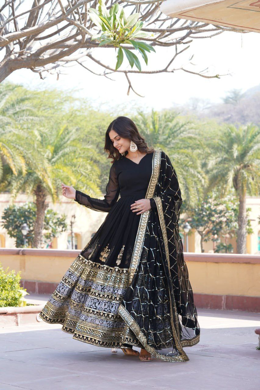 Anagha black georgette embroidered anarkali gown set