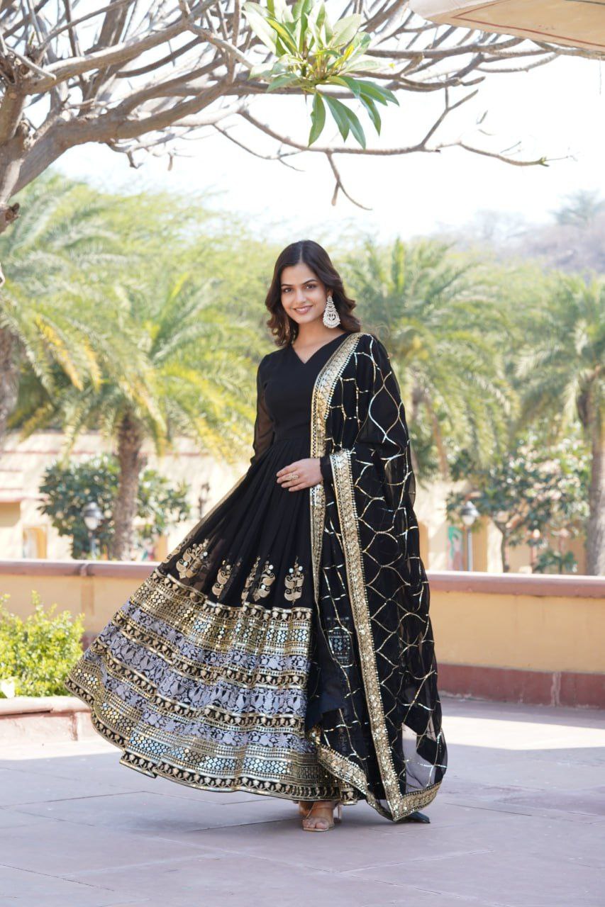 Anagha black georgette embroidered anarkali gown set