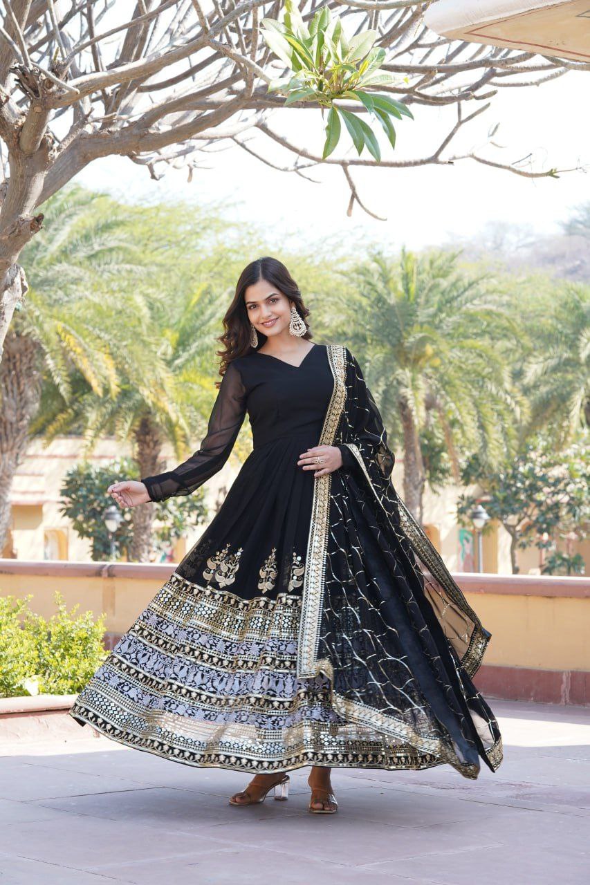 Anagha black georgette embroidered anarkali gown set