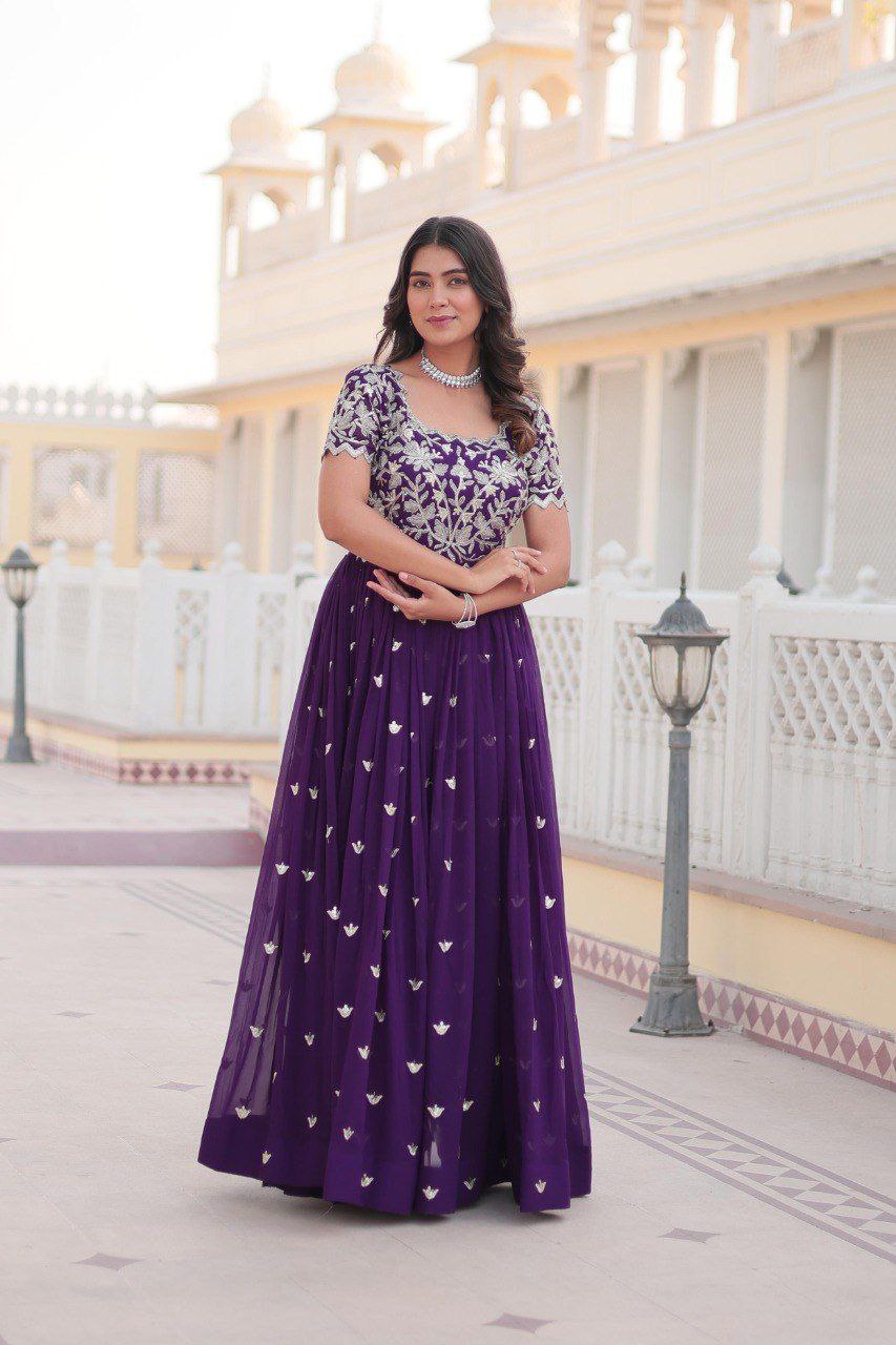 Shubhankari purple georgette half sleeve anarkali gown