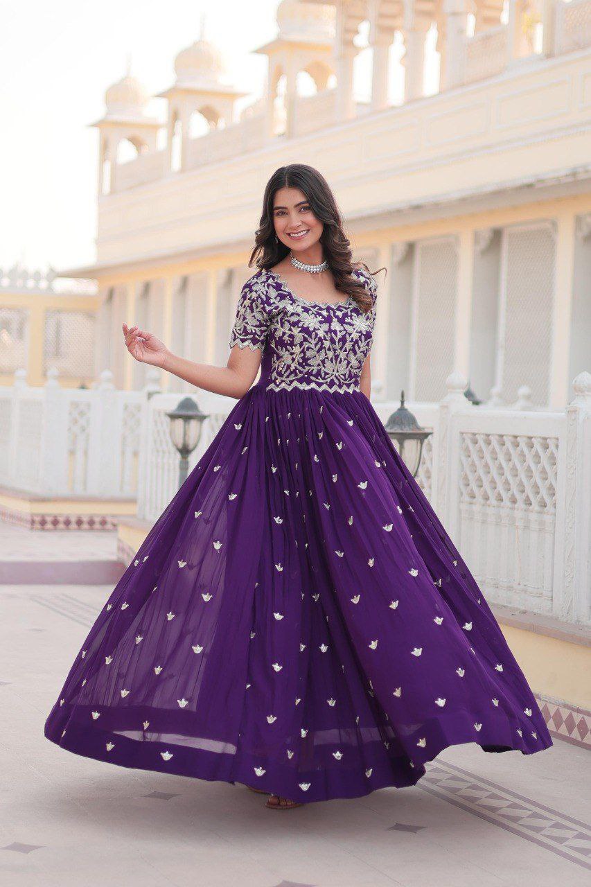 Shubhankari purple georgette half sleeve anarkali gown
