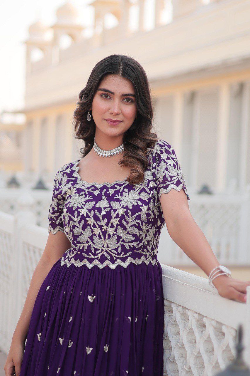 Shubhankari purple georgette half sleeve anarkali gown