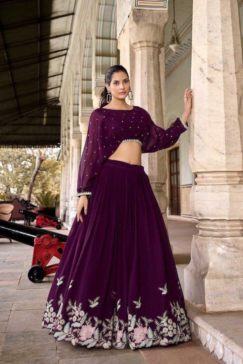 Sequin sparkle georgette ready to wear maroon lehenga set