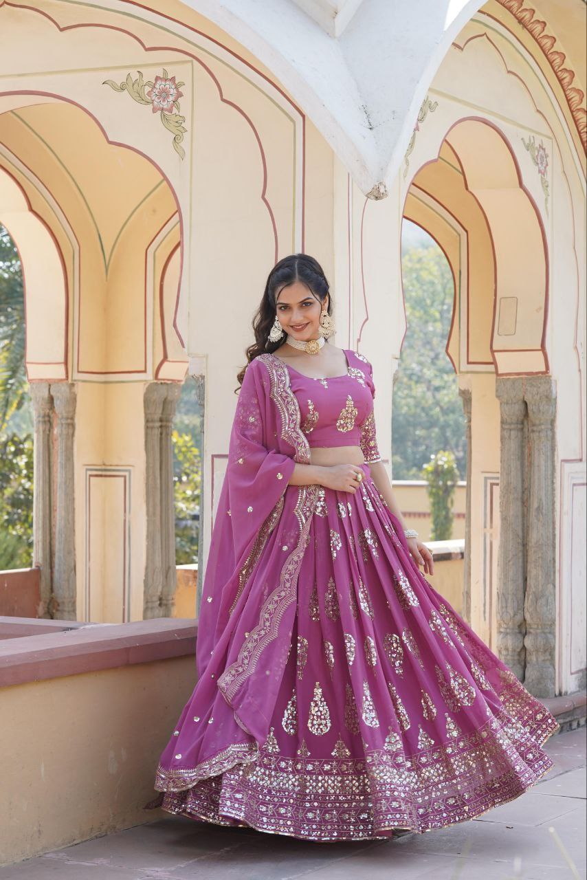 Sequin splendor faux georgette cut work lehenga ensemble