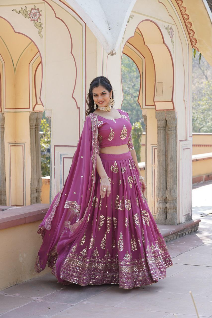 Sequin splendor faux georgette cut work lehenga ensemble