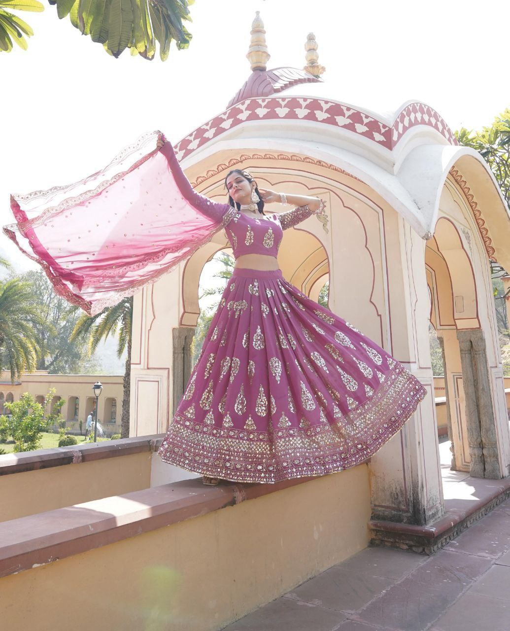 Sequin splendor faux georgette cut work lehenga ensemble