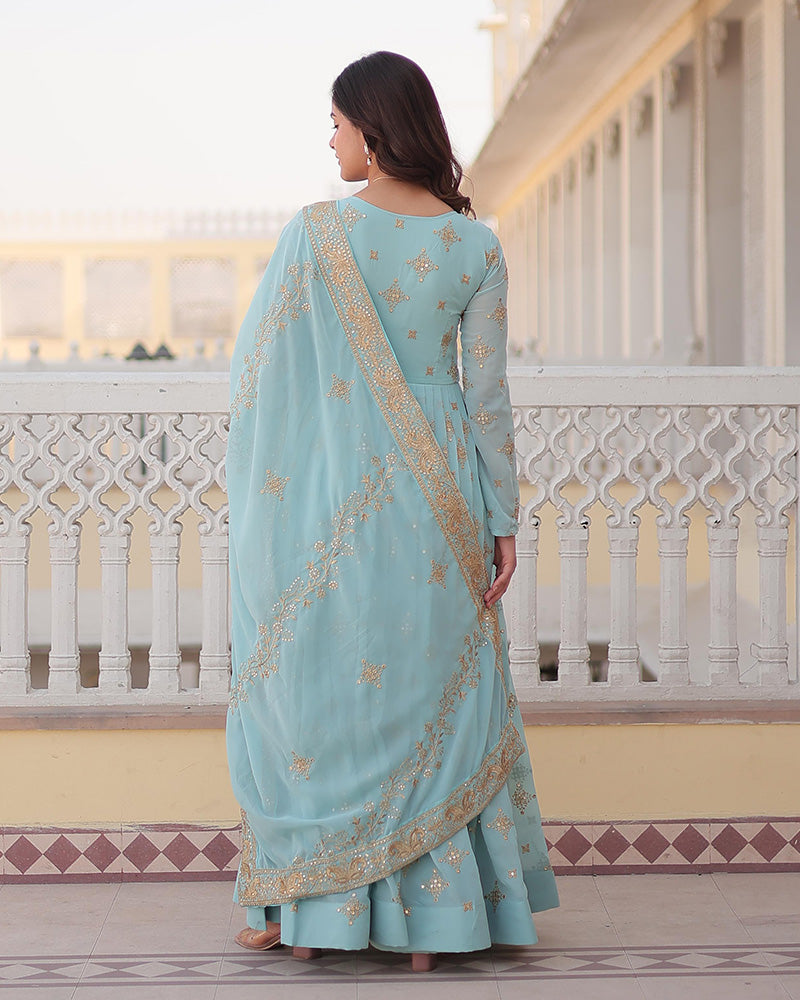 Blue georgette embroidered Sevya designer Anarkali gown