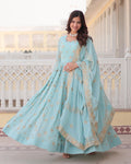 Blue georgette embroidered Sevya designer Anarkali gown