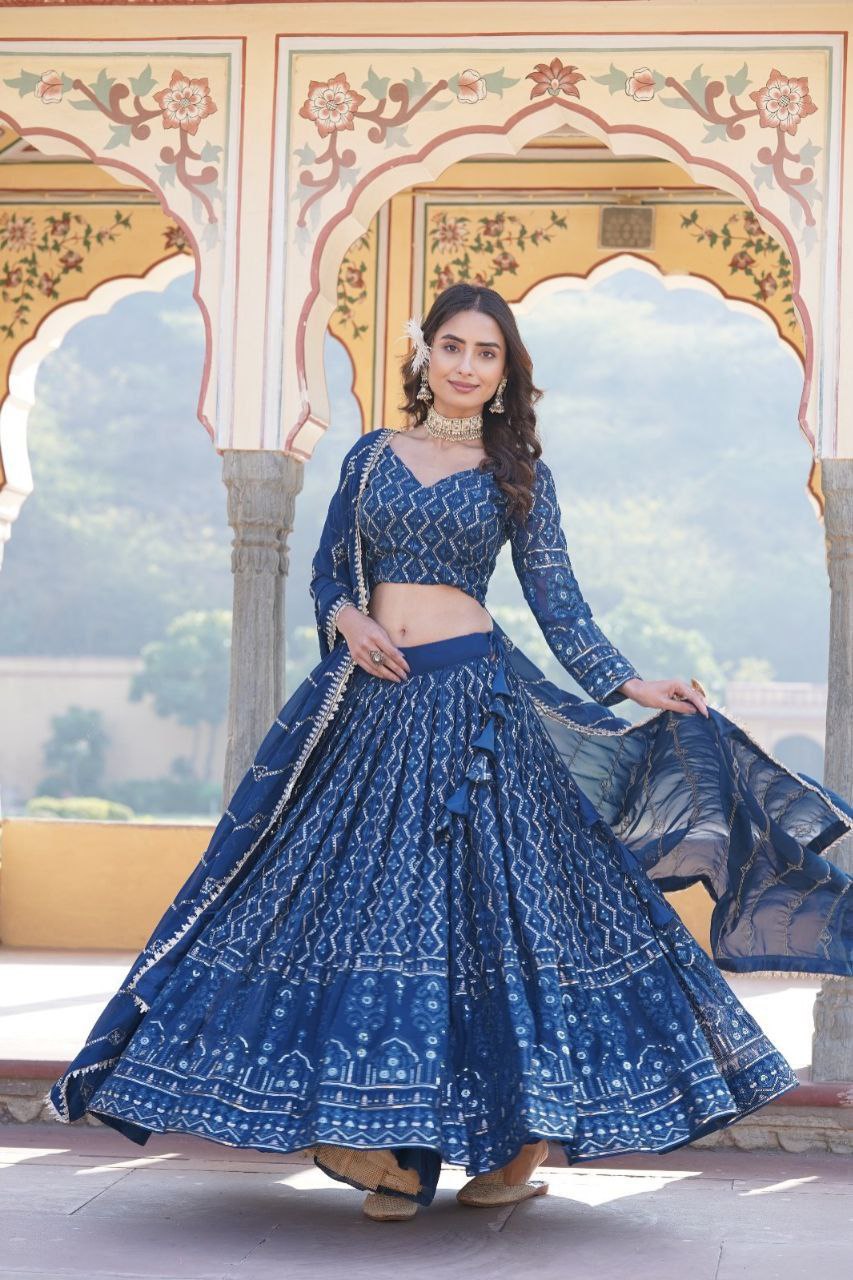 Kalika blue georgette embroidered lehenga set