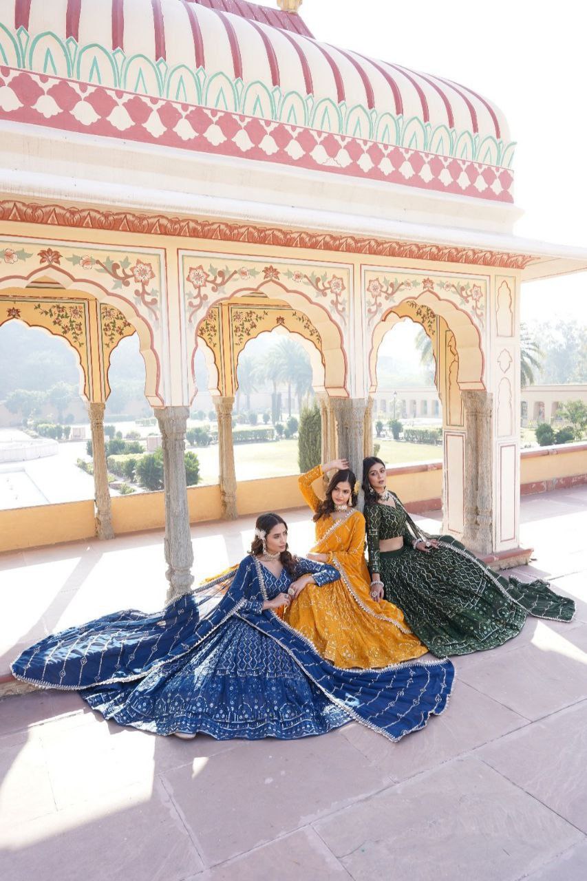 Kalika yellow georgette embroidered lehenga set