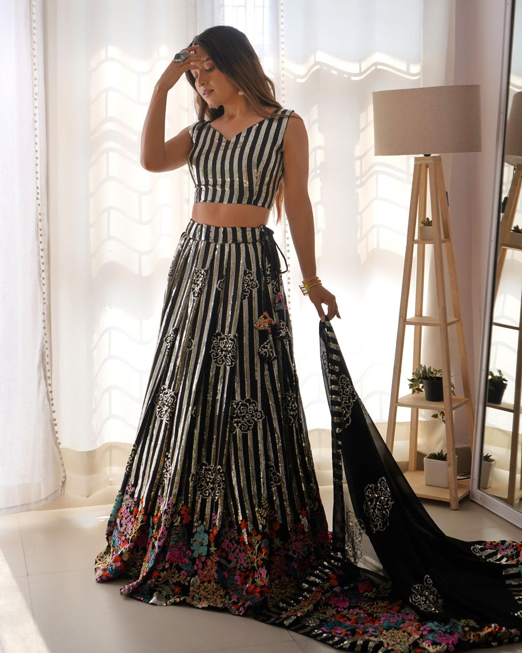 Indrani white fox georgette embroidered lehenga set