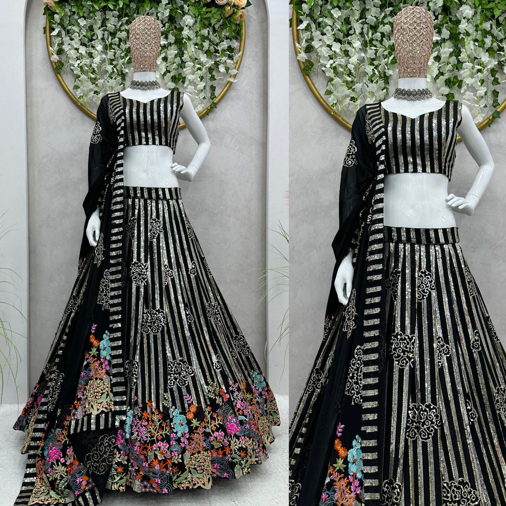 Indrani white fox georgette embroidered lehenga set