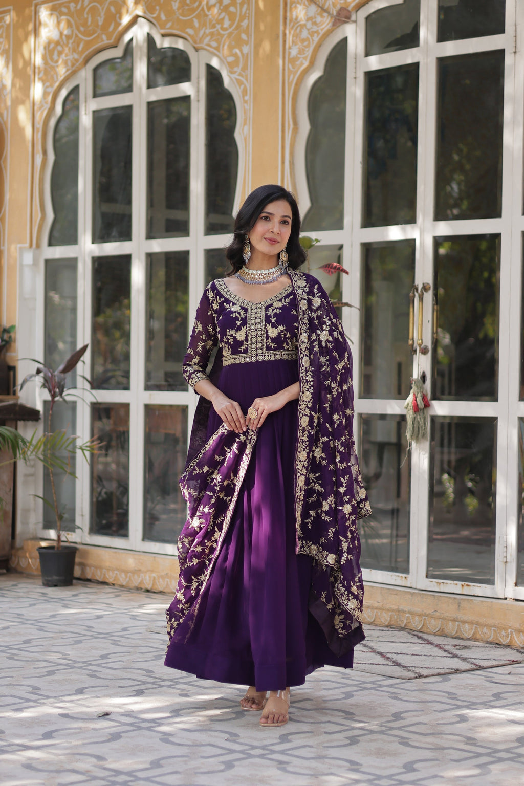 Shivangi Purple Embroidered Anarkali Gown Set