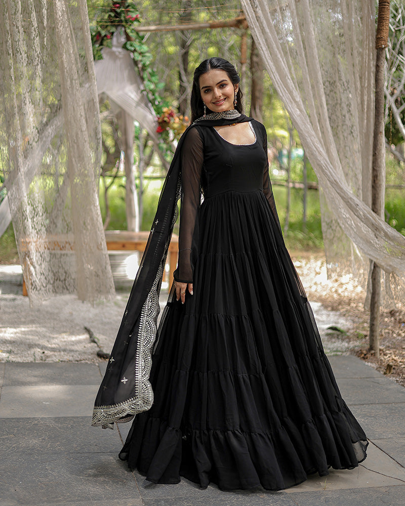 Shreeprada black georgette anarkali gown set