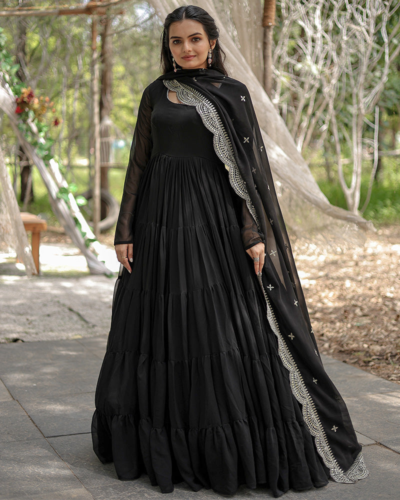Shreeprada black georgette anarkali gown set