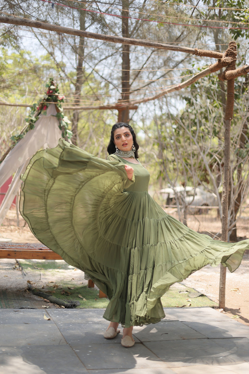 Green georgette Shreeprada designer Anarkali gown