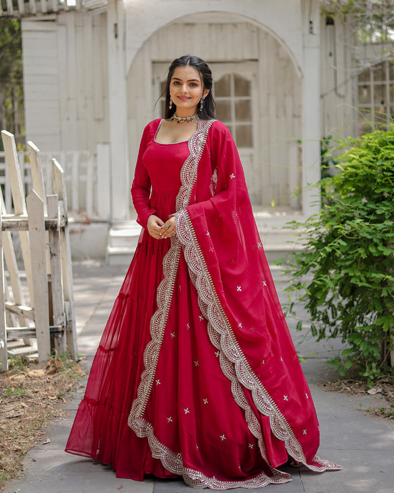 Shreeprada pink georgette anarkali gown set