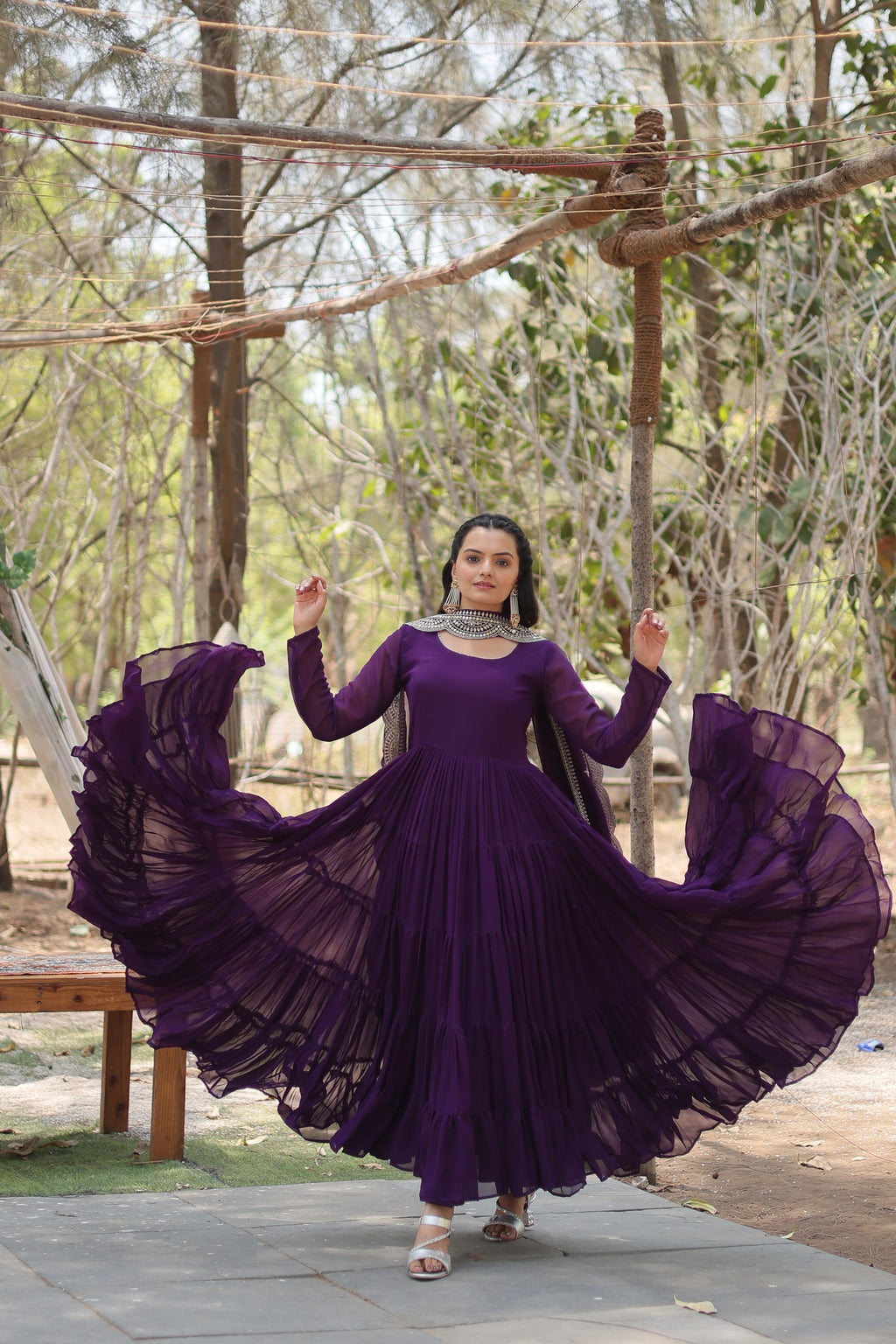 Purple georgette Shreeprada designer Anarkali gown