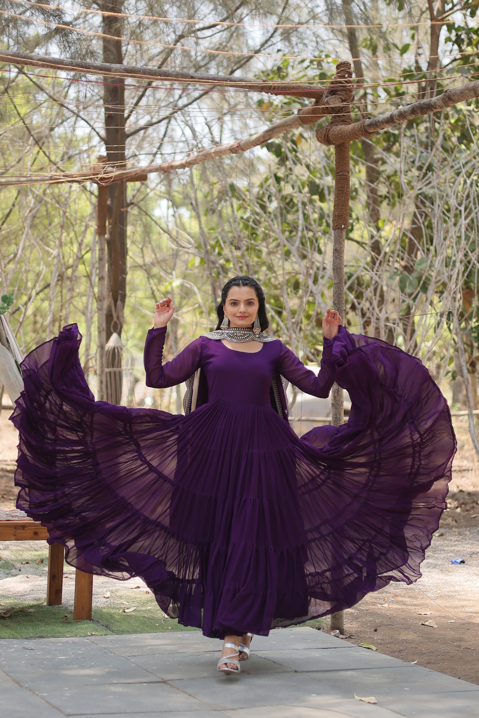 Purple georgette Shreeprada designer Anarkali gown