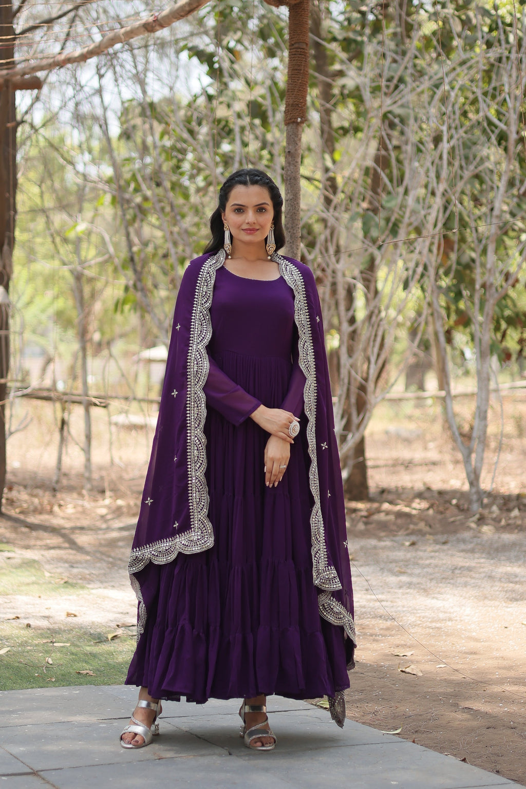 Purple georgette Shreeprada designer Anarkali gown