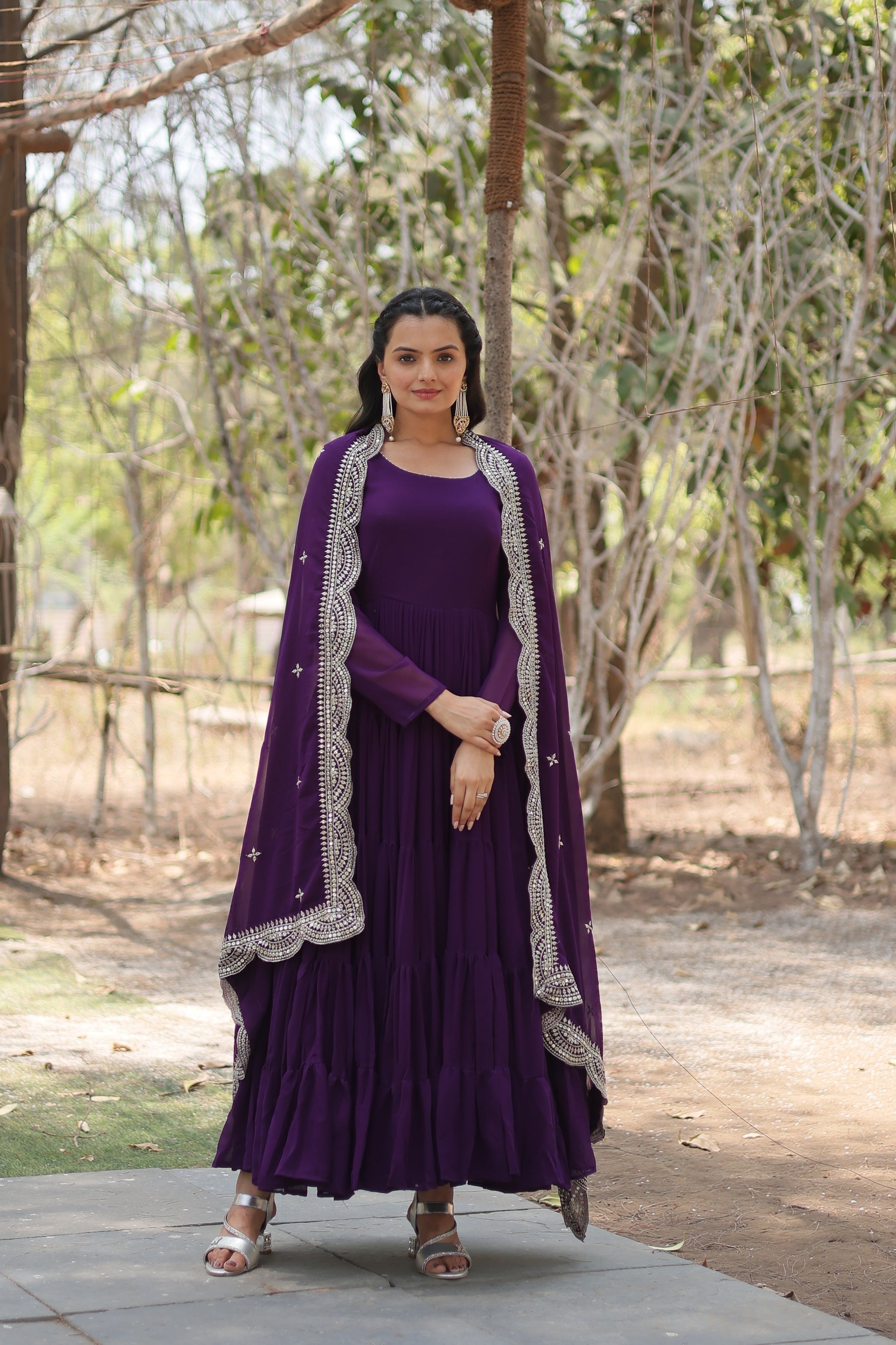 Purple georgette Shreeprada designer Anarkali gown
