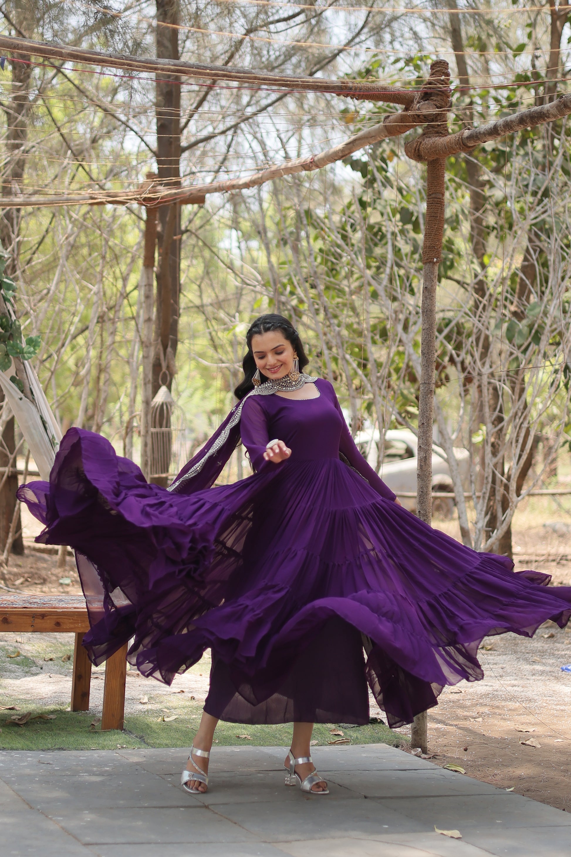 Purple georgette Shreeprada designer Anarkali gown
