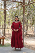 Shreeprada red georgette Anarkali gown set
