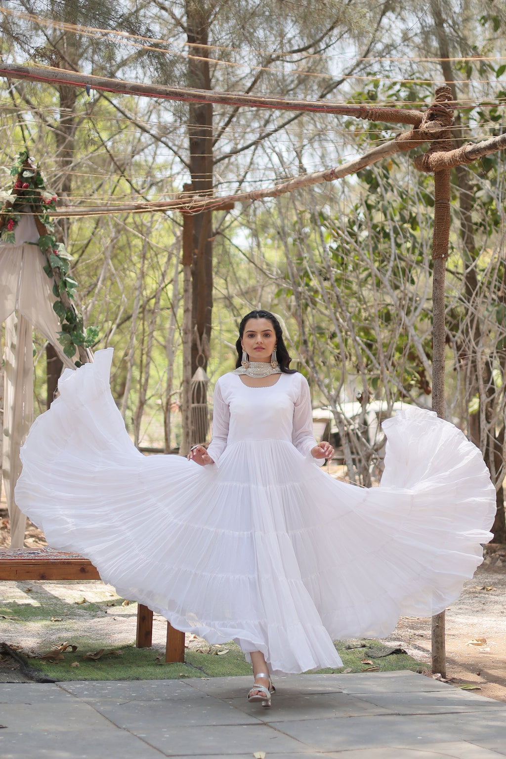 White georgette Shreeprada designer Anarkali gown