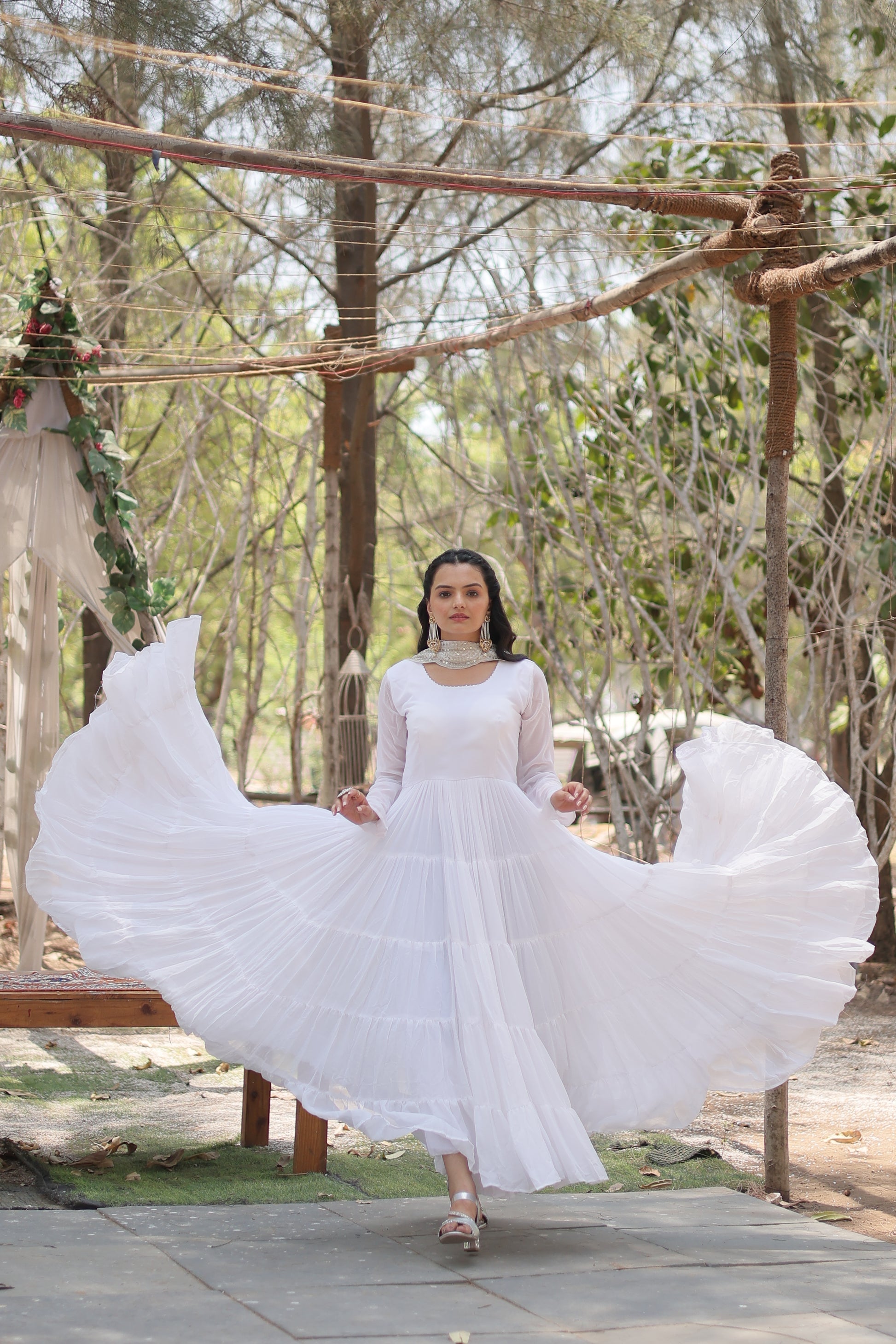 White georgette Shreeprada designer Anarkali gown