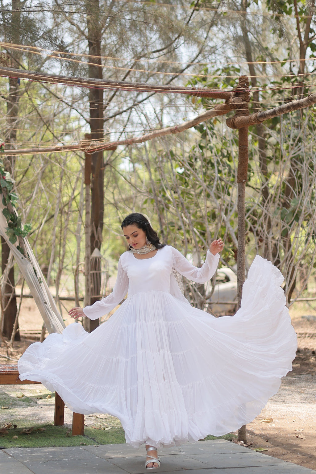 White georgette Shreeprada designer Anarkali gown