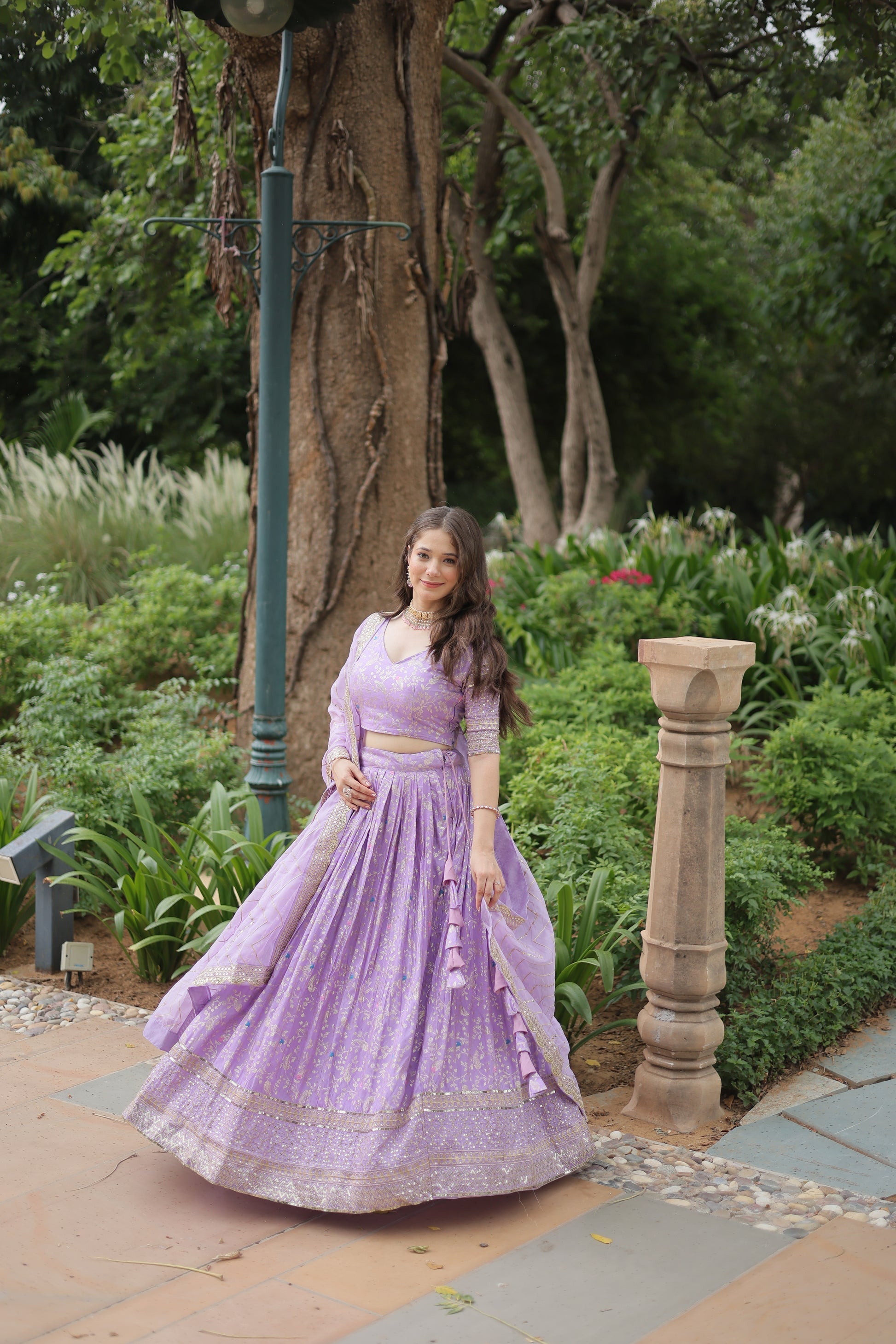 Shrinika lavender viscose jacquard sequins embroidered lehenga set