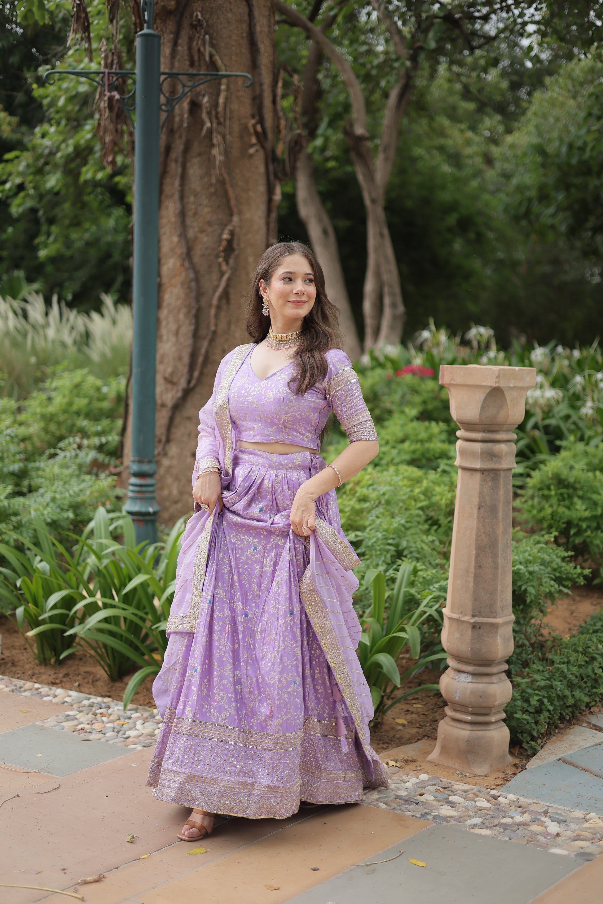 Shrinika lavender viscose jacquard sequins embroidered lehenga set
