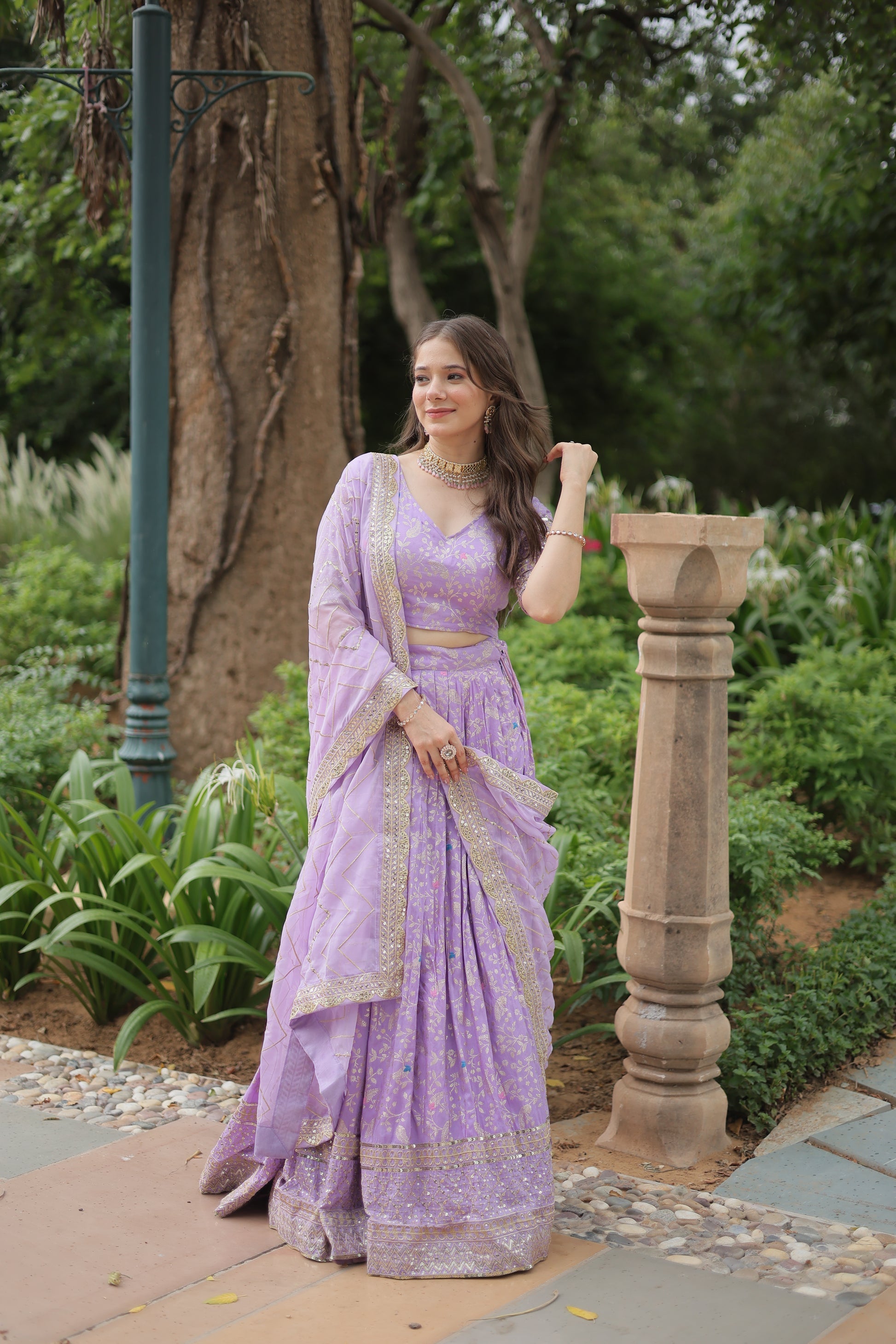 Shrinika lavender viscose jacquard sequins embroidered lehenga set