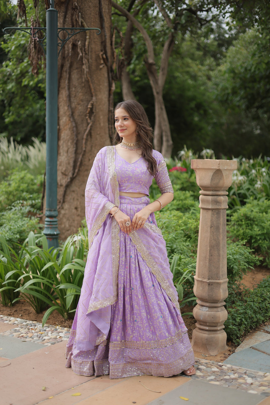 Shrinika lavender viscose jacquard sequins embroidered lehenga set