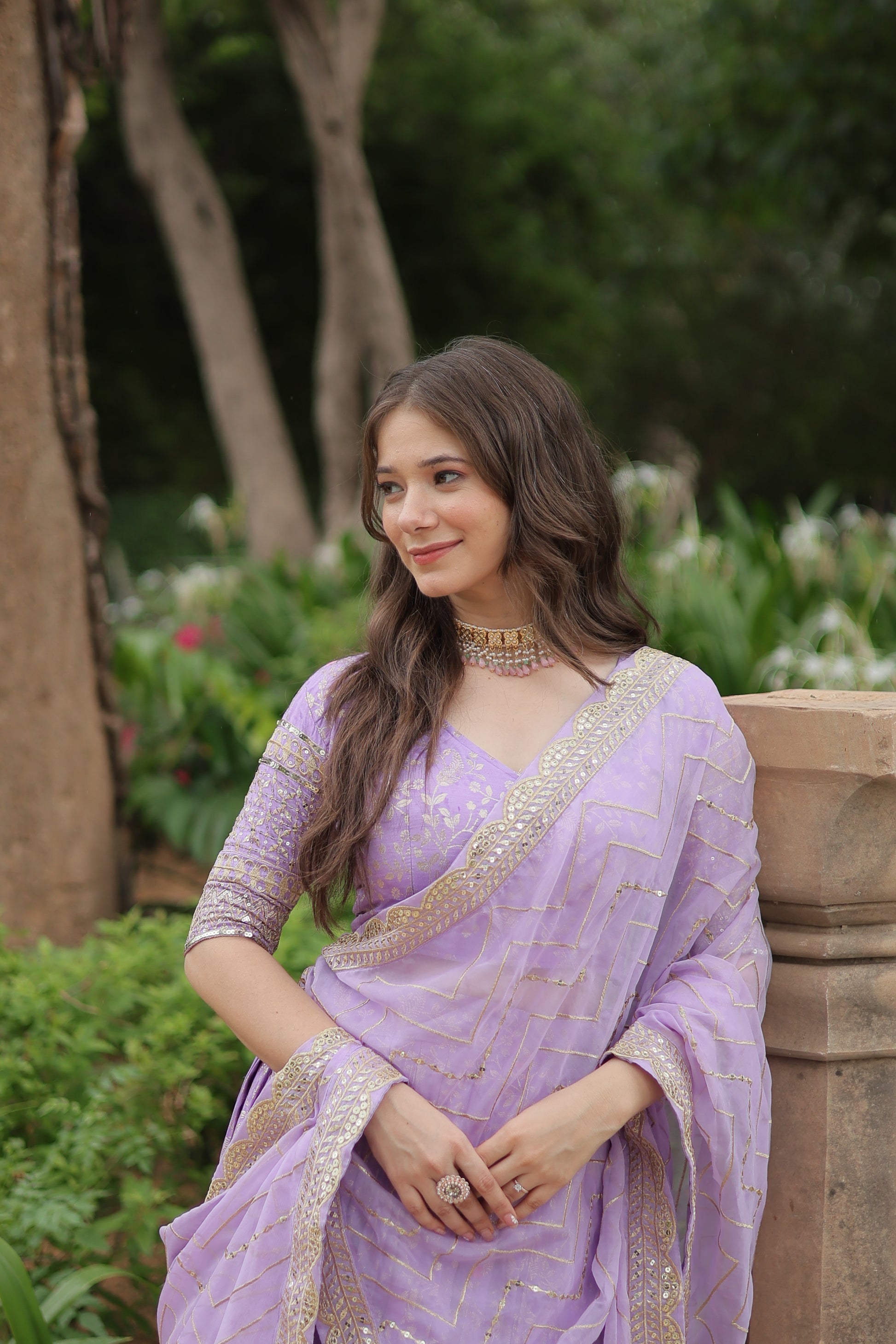 Shrinika lavender viscose jacquard sequins embroidered lehenga set
