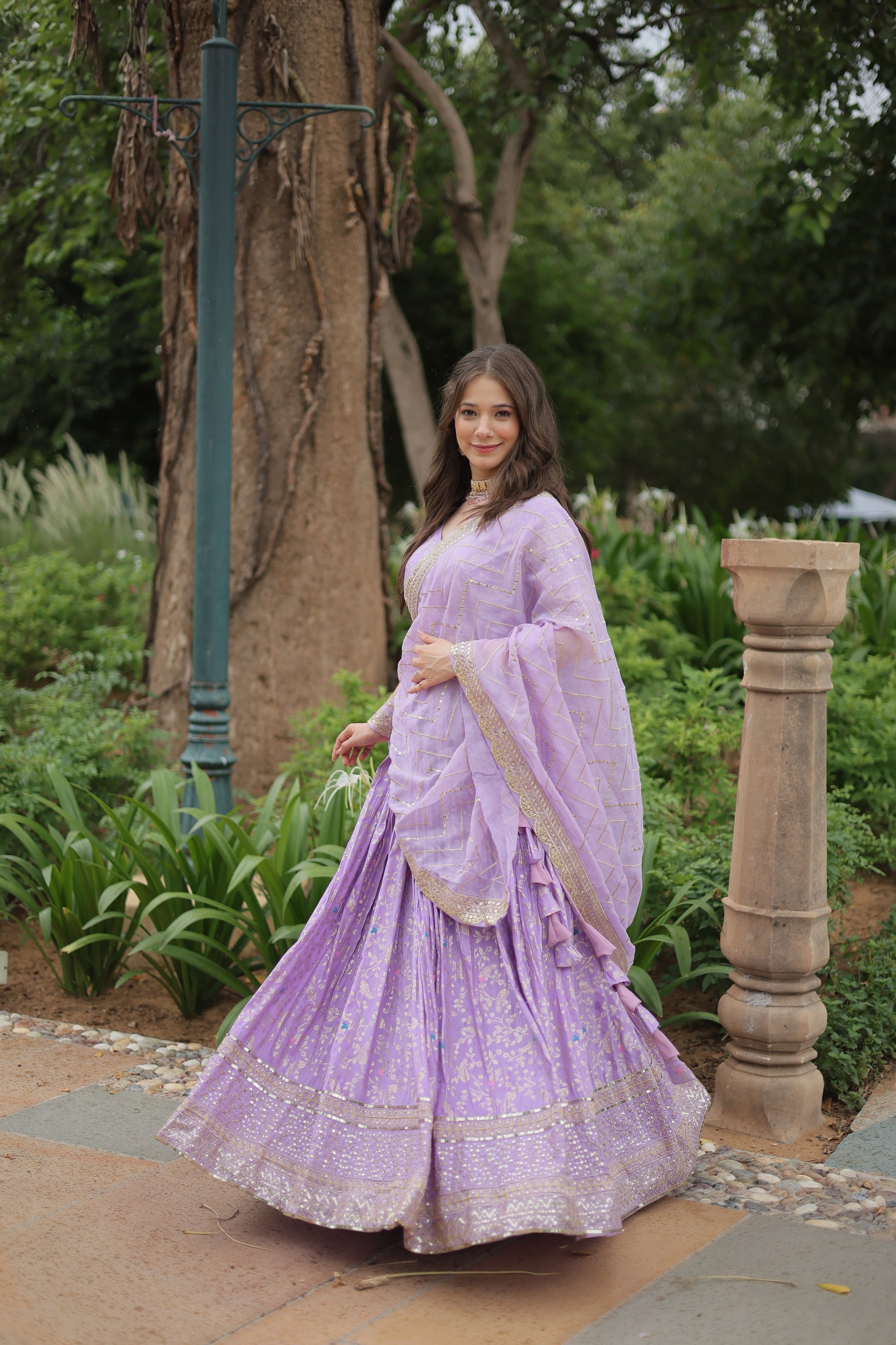 Shrinika lavender viscose jacquard sequins embroidered lehenga set