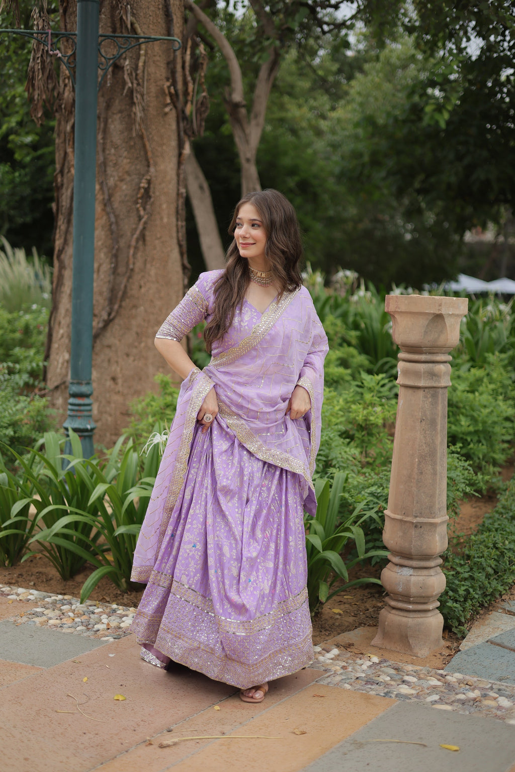 Shrinika lavender viscose jacquard sequins embroidered lehenga set