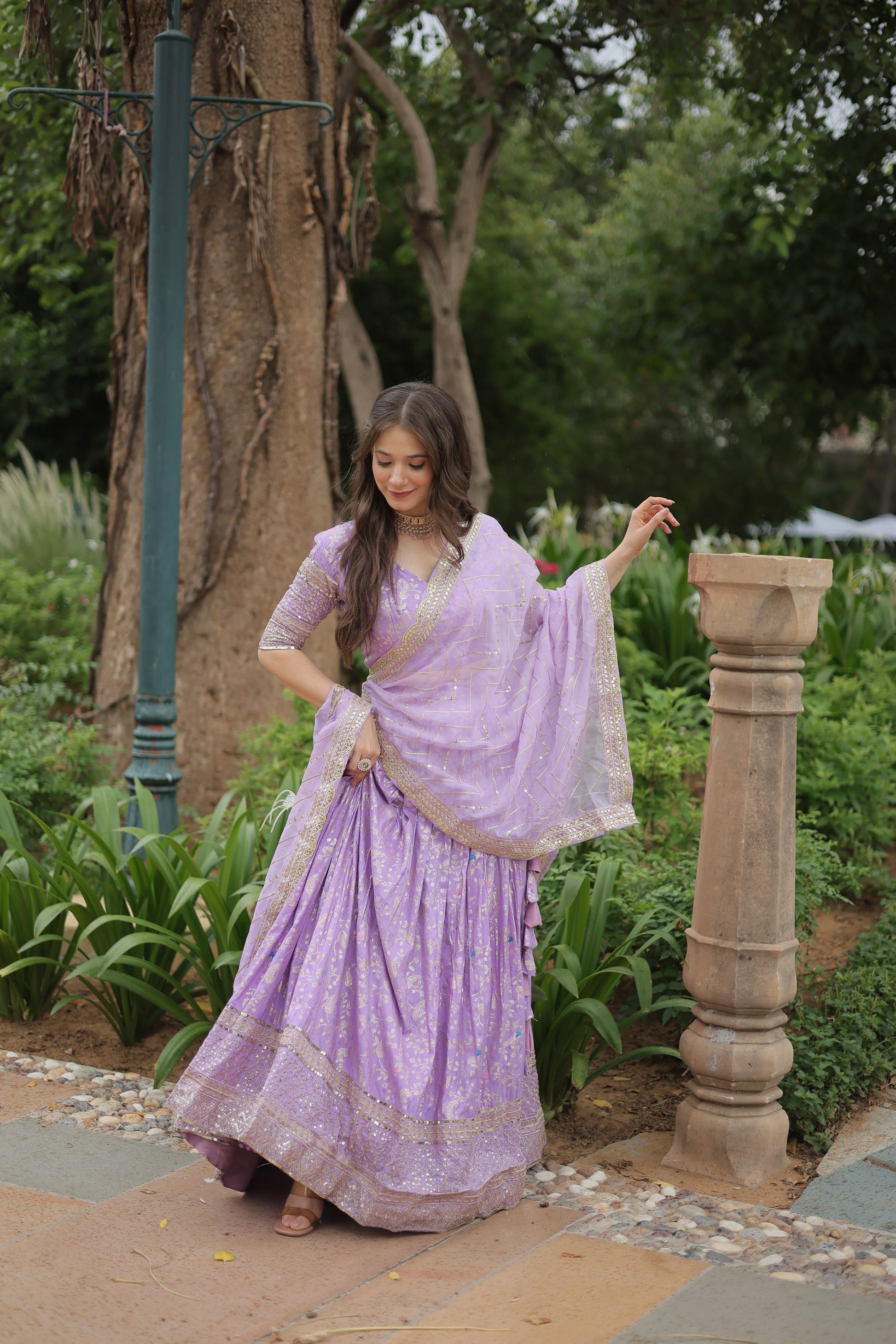 Shrinika lavender viscose jacquard sequins embroidered lehenga set