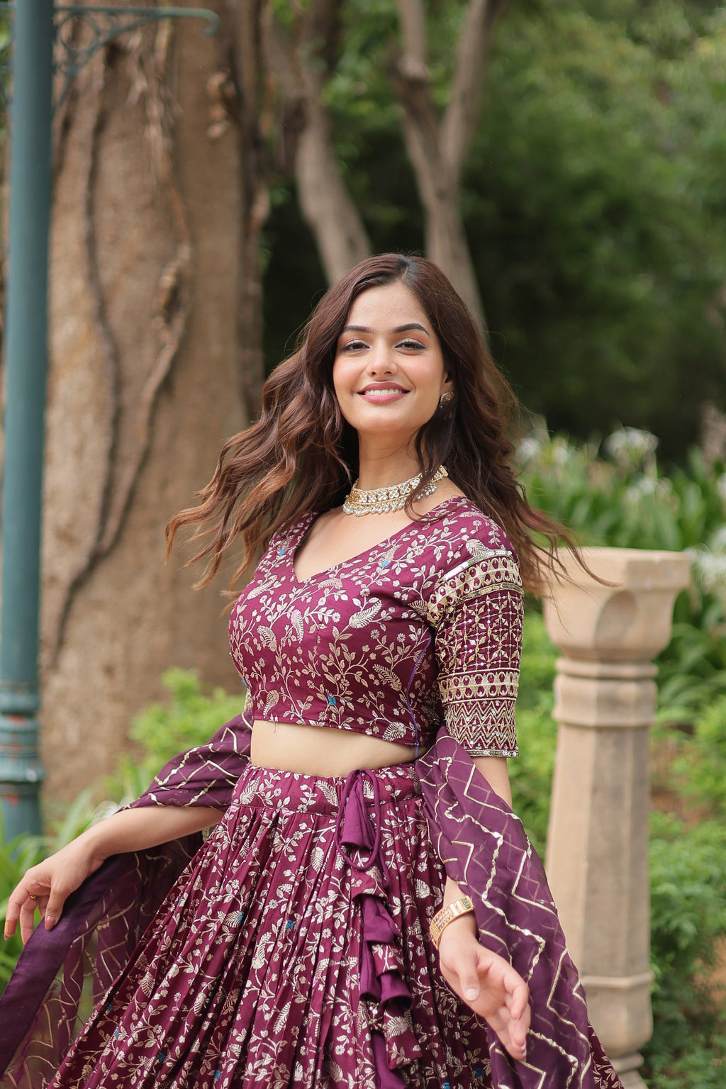 Wine viscose jacquard sequins embroidered Shrinika designer lehenga