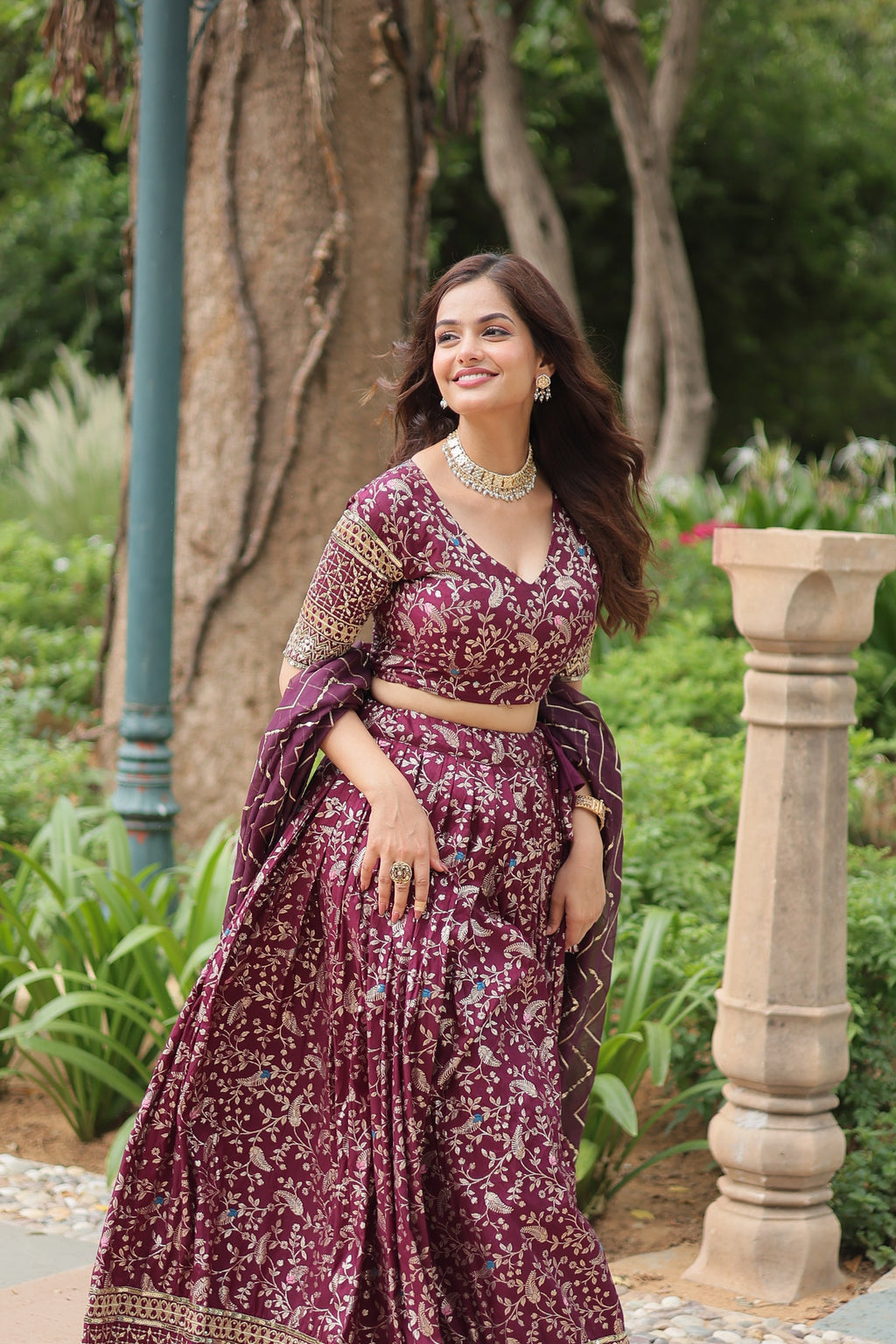 Wine viscose jacquard sequins embroidered Shrinika designer lehenga