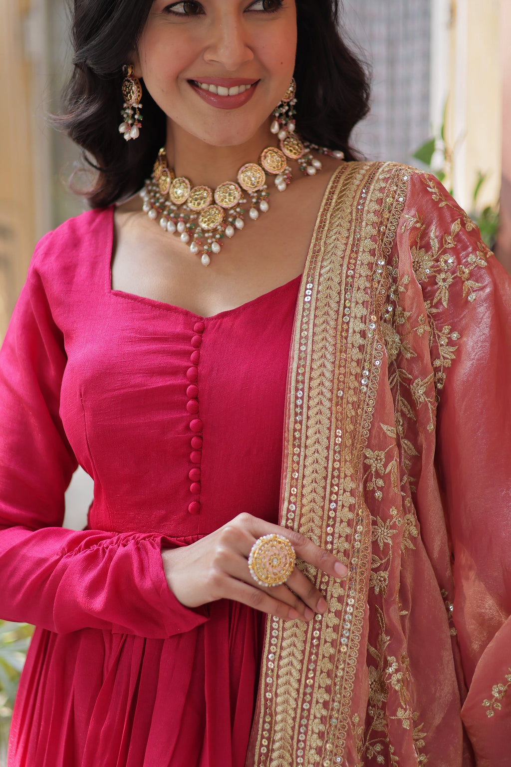 Pink embroidered flared Shruti designer Anarkali gown