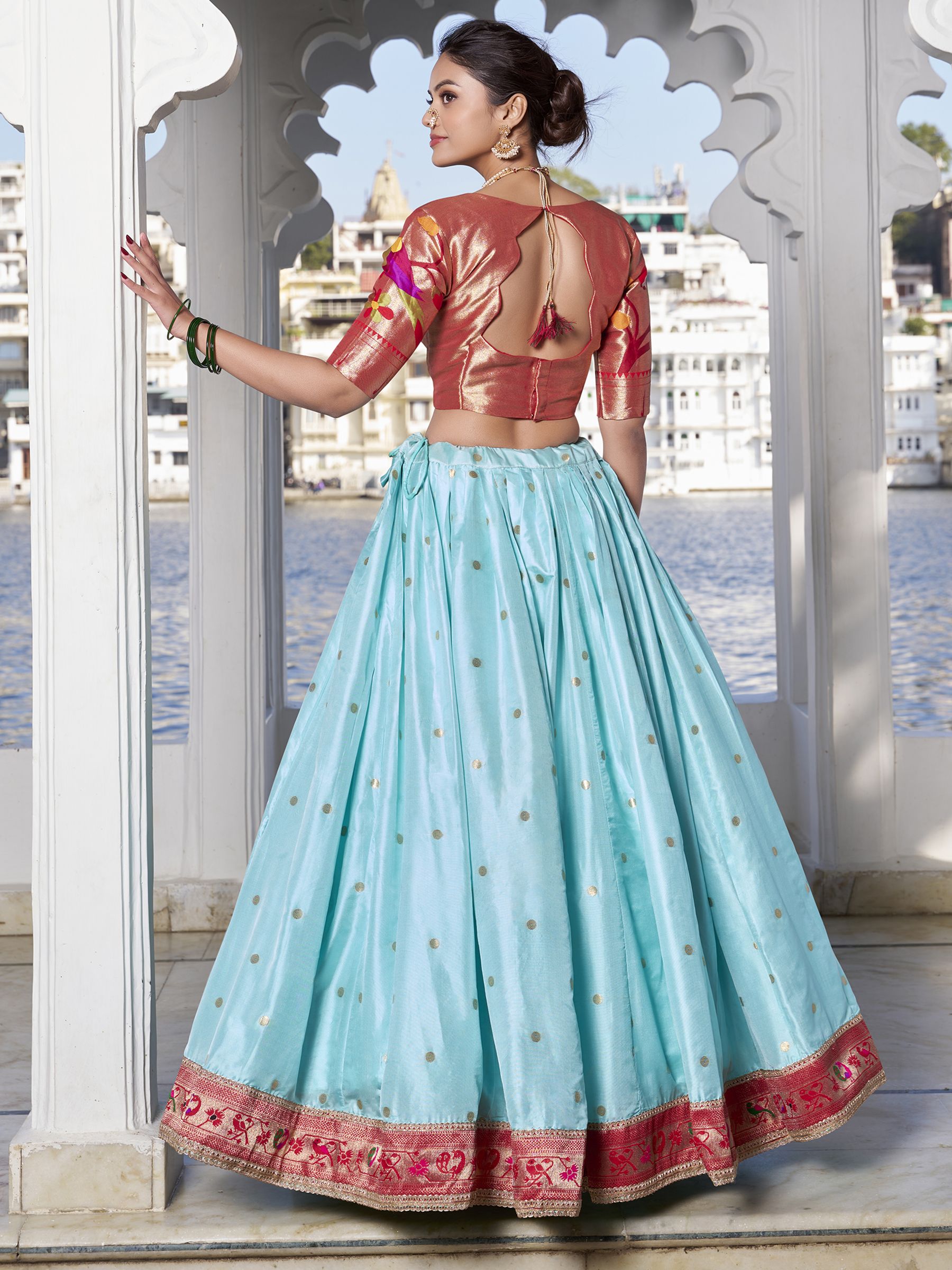 Sky Blue Jacquard Silk Paithani Lehenga Choli