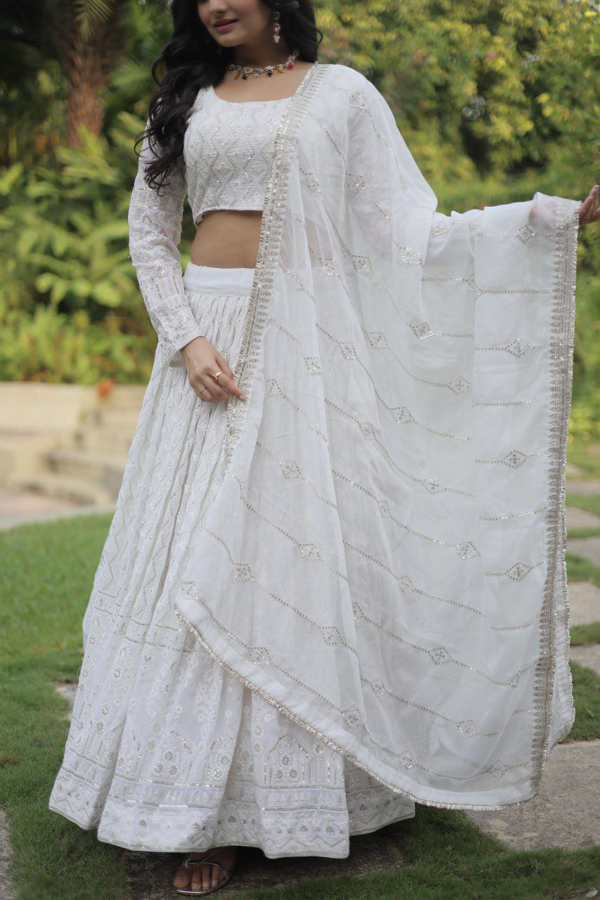 Snow queen embroidered georgette lehenga