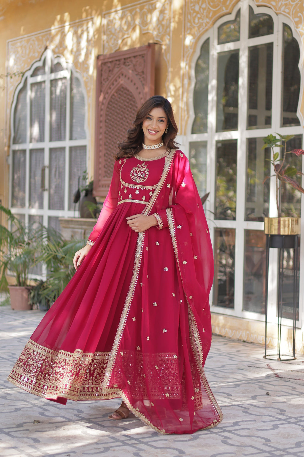 Soumi Pink Georgette Embroidered Anarkali Gown Set