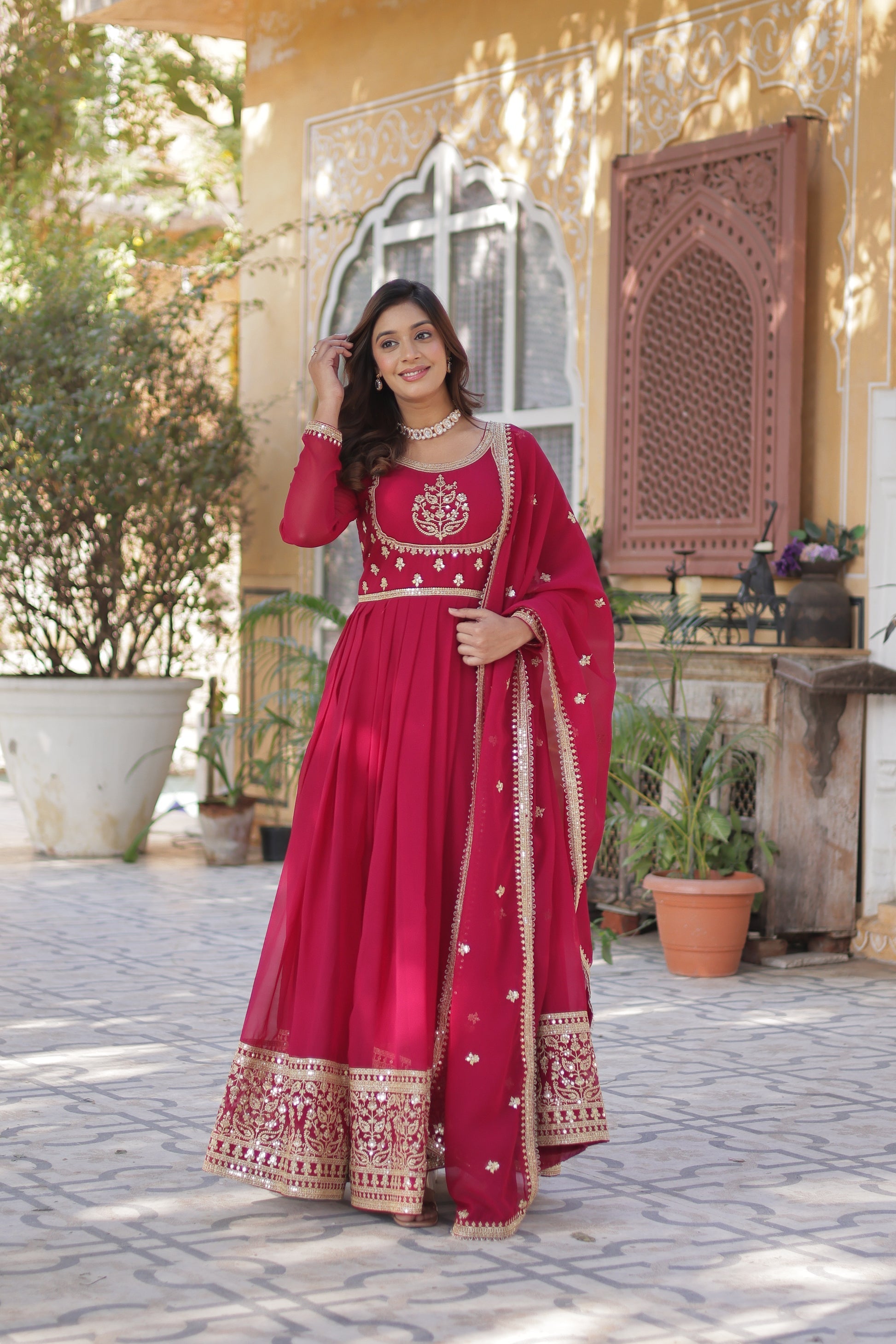 Soumi Pink Georgette Embroidered Anarkali Gown Set