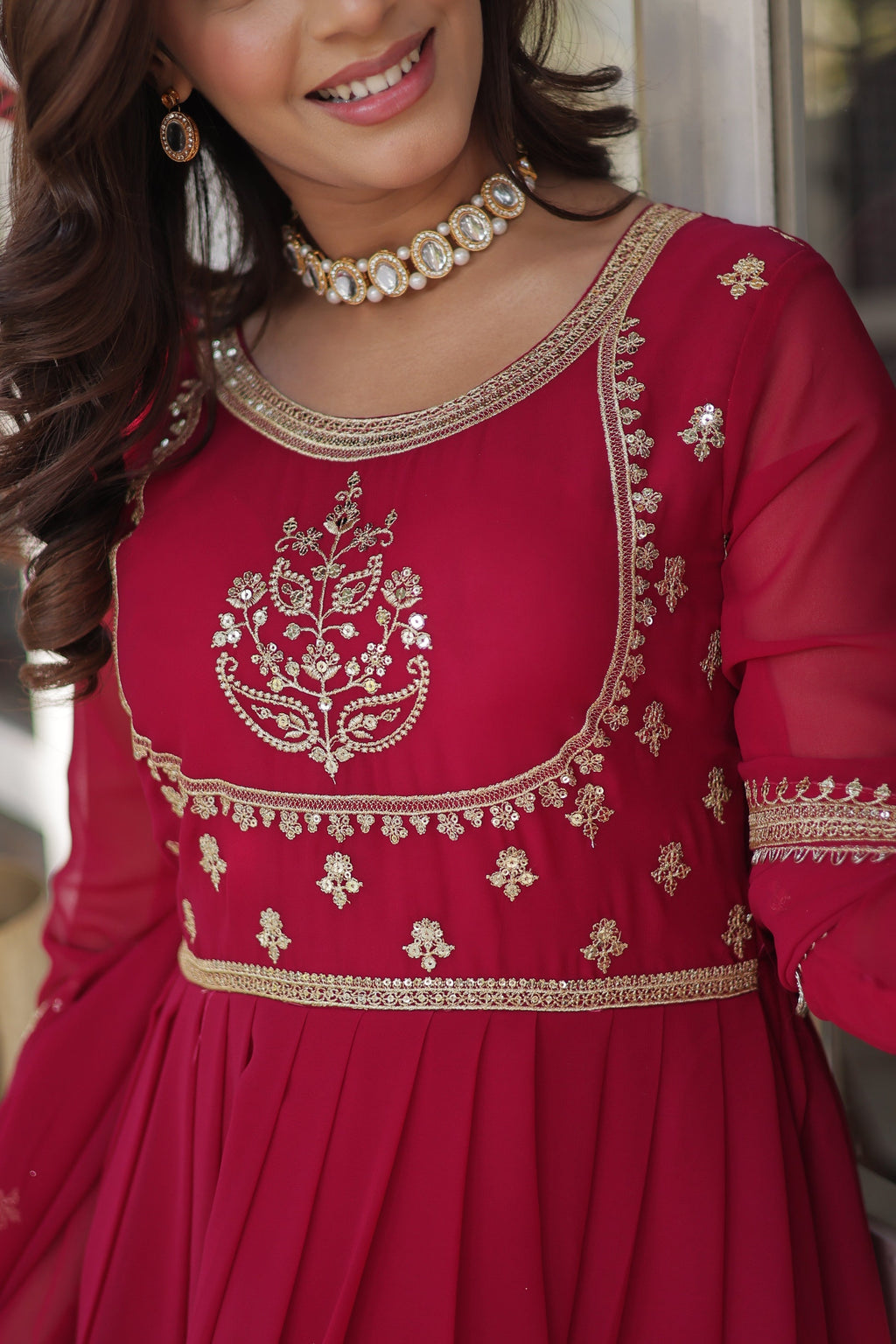 Soumi Pink Georgette Embroidered Anarkali Gown Set