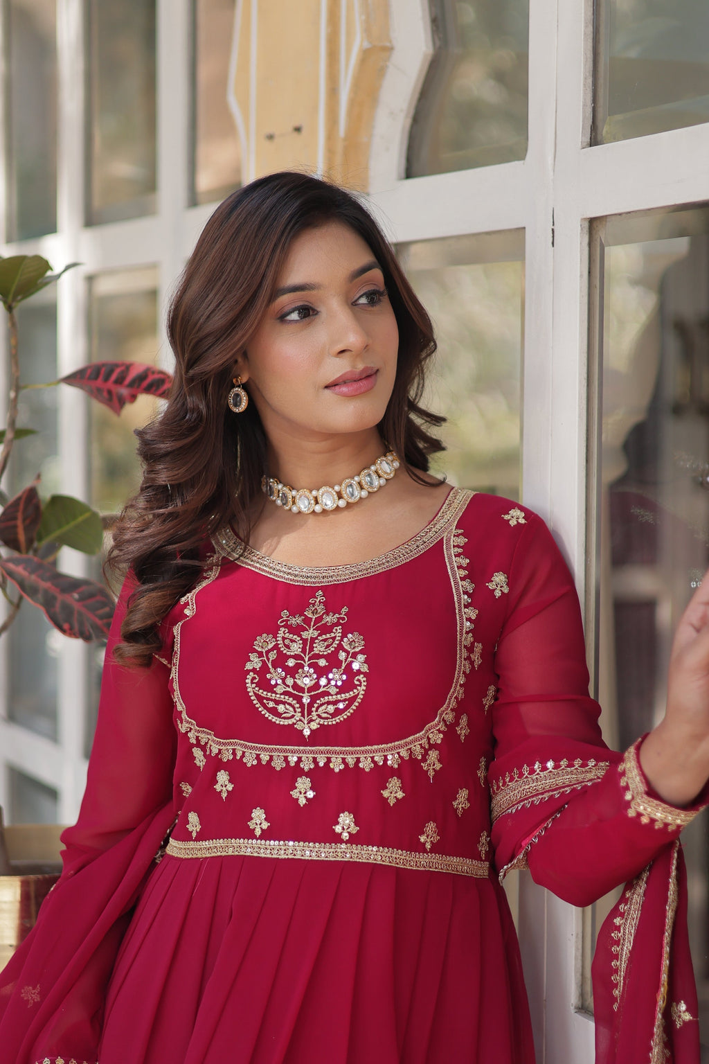 Soumi Pink Georgette Embroidered Anarkali Gown Set