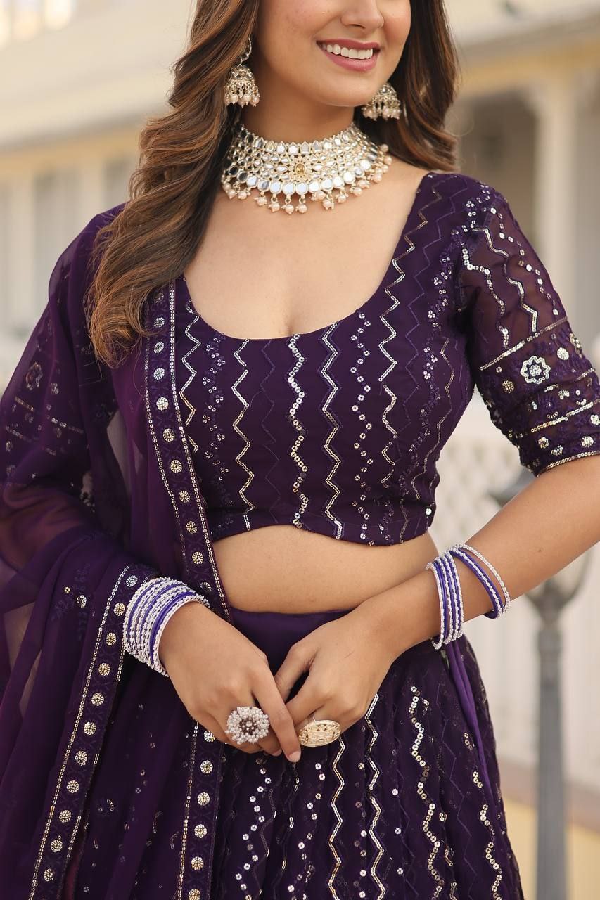 Nitya purple sequins embroidered lehenga set