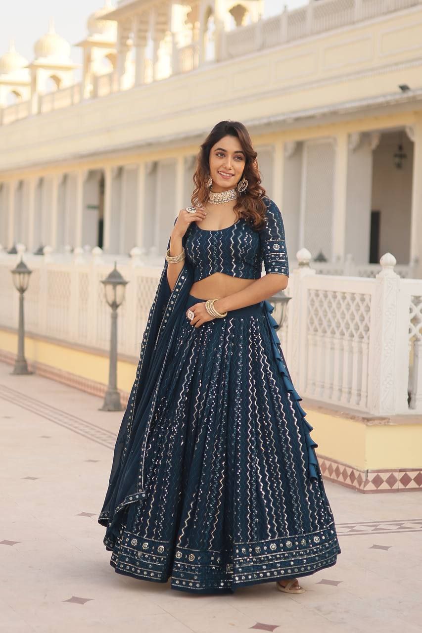 Blue sequins embroidered Nitya designer lehenga