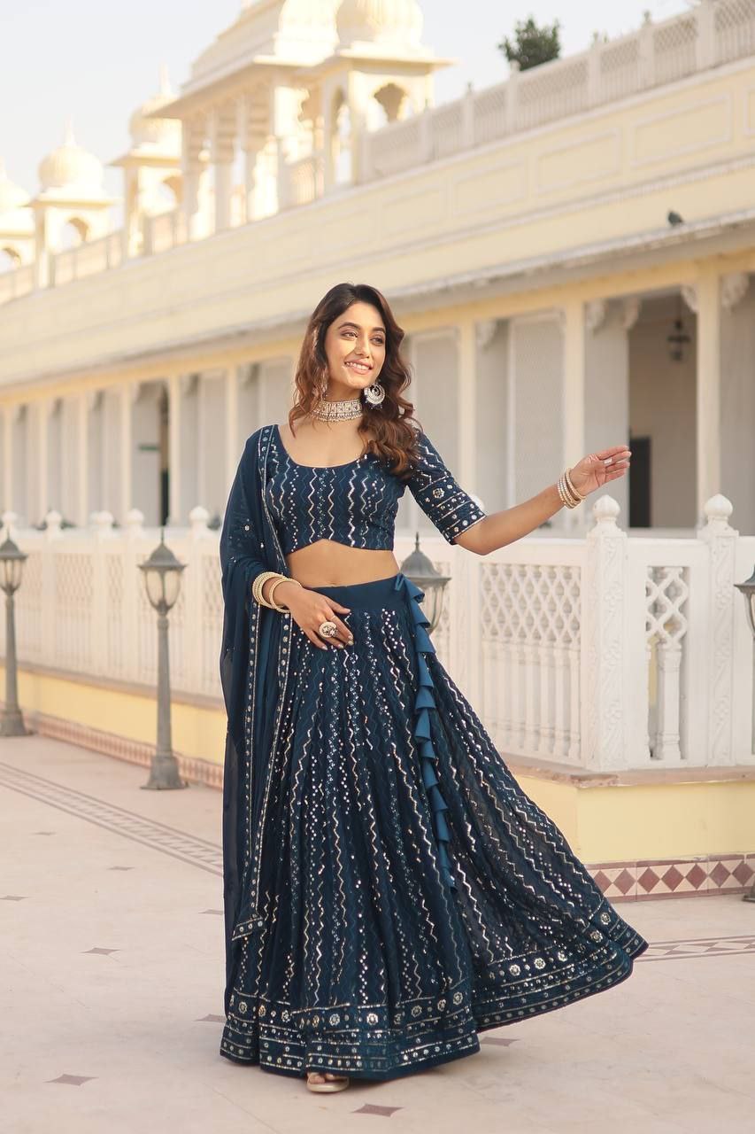 Blue sequins embroidered Nitya designer lehenga